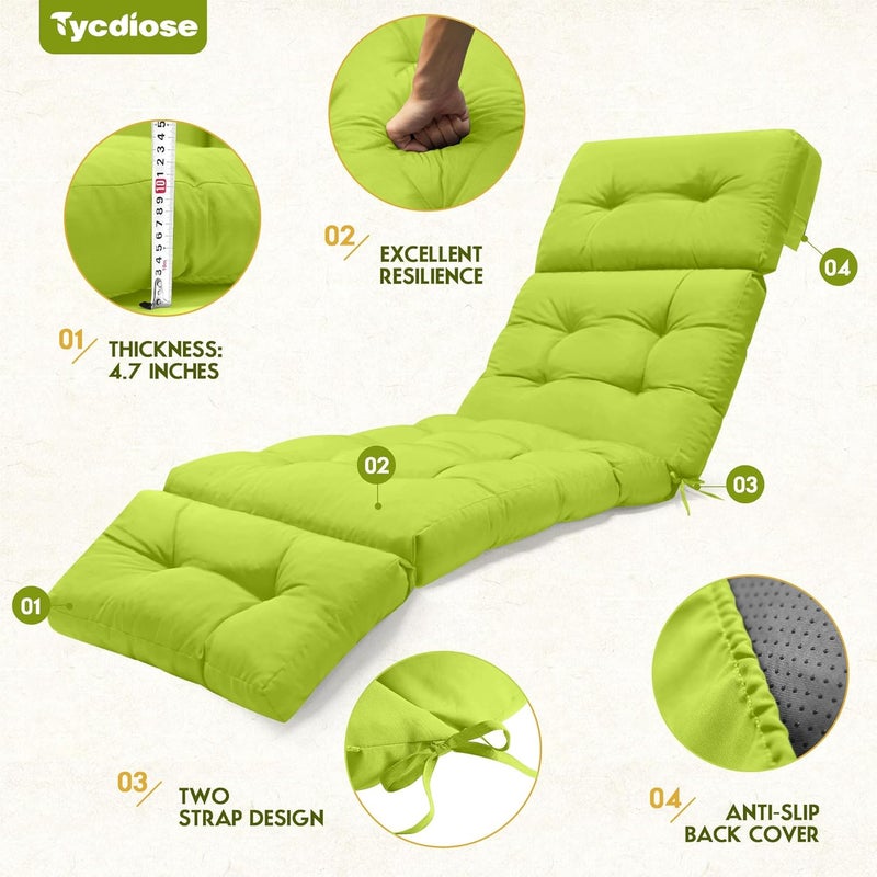 Tycdiose Waterproof Chaise Lounge Chair Cushions Outdoor 74.4 x 22 x 4.7 Inches Thickened Memory Foam Pool Chaise Lounge Chair Cushions Replacement for Outdoor Patio Furniture with Ties, Light Green - Image 5